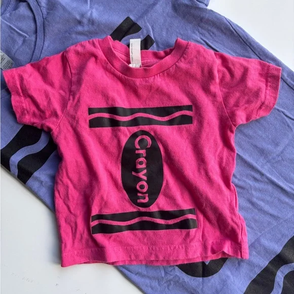 Bundle Womens Kids Crayon Graphic Tees in Purple & Pink Halloween Costume Fun - Picture 5 of 6